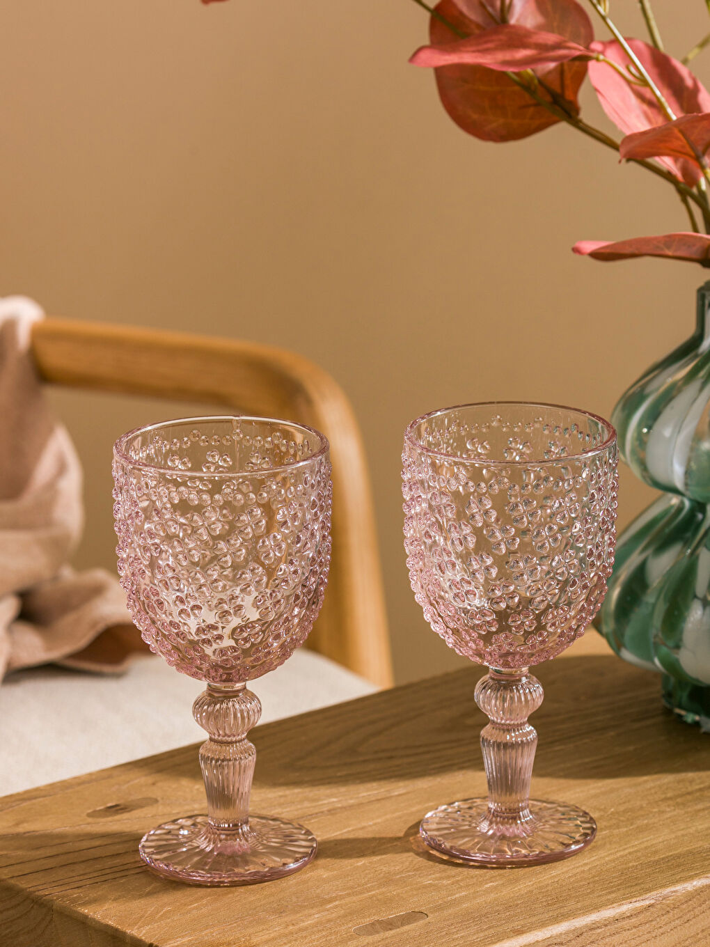 Pembe Cam Su Bardağı 2'li 220 ml-1