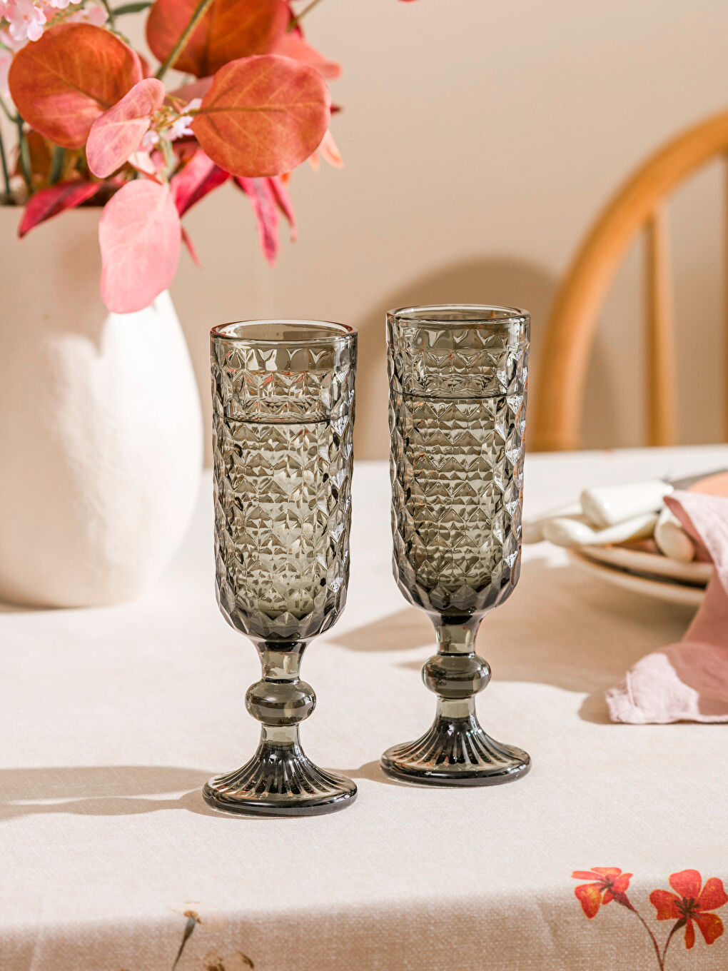 Siyah Desenli Ayaklı Cam Bardak Seti 2'li 150 ml