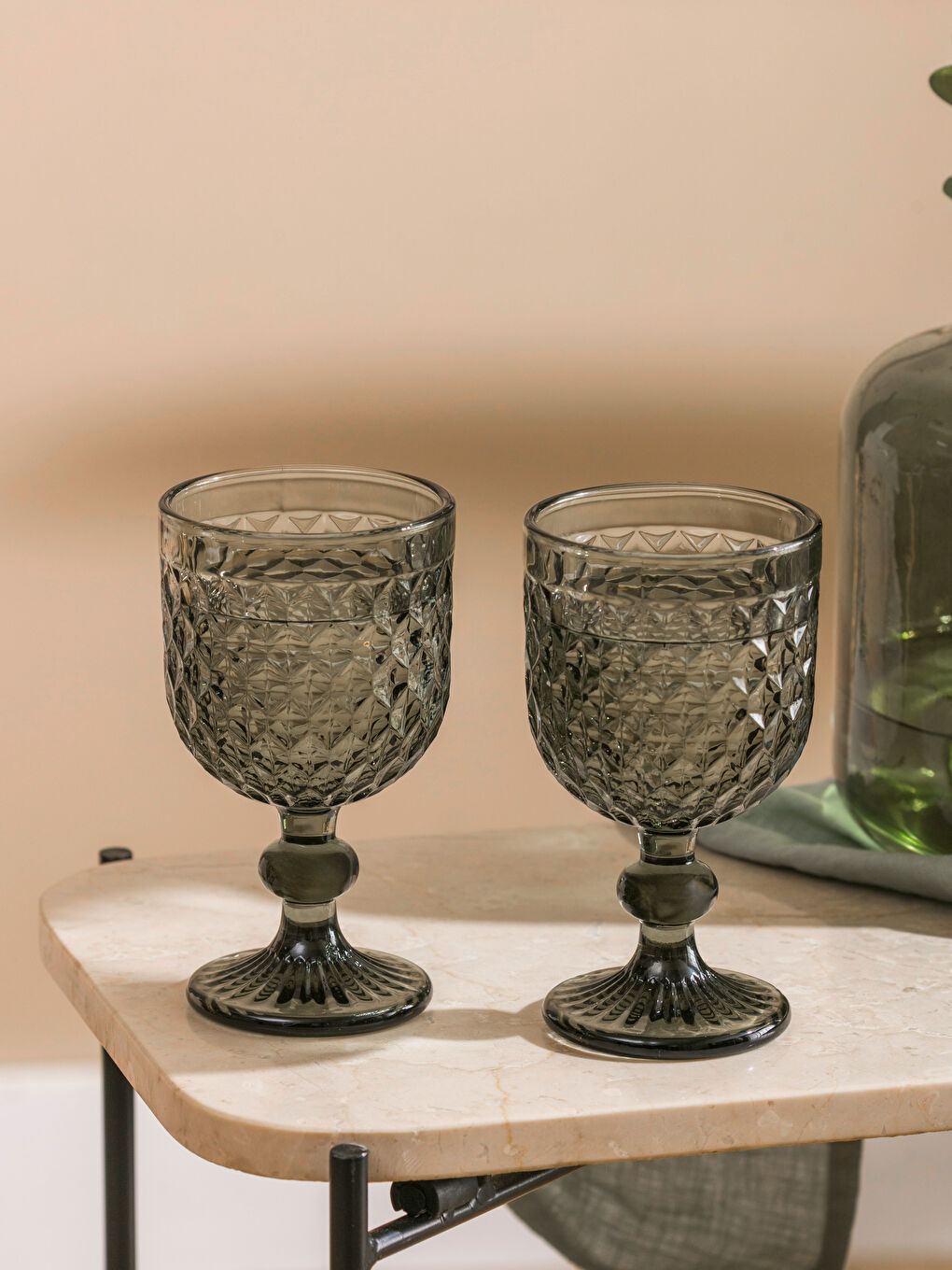 Siyah Desenli Ayaklı Cam Bardak Seti 2'li