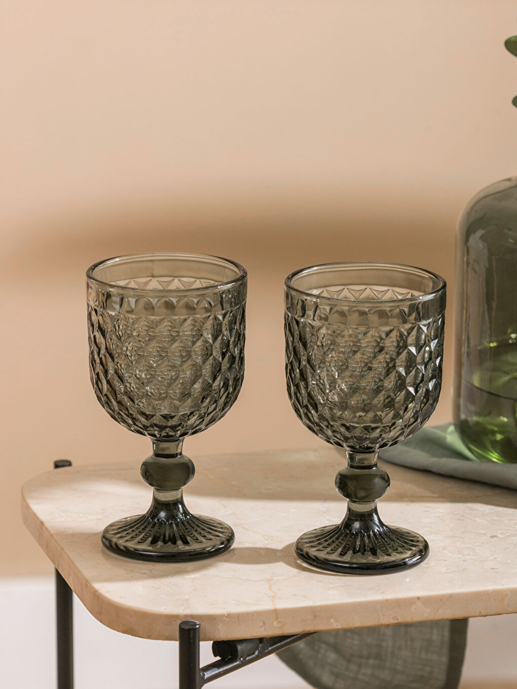 Siyah Desenli Ayaklı Cam Bardak Seti 2'li-1