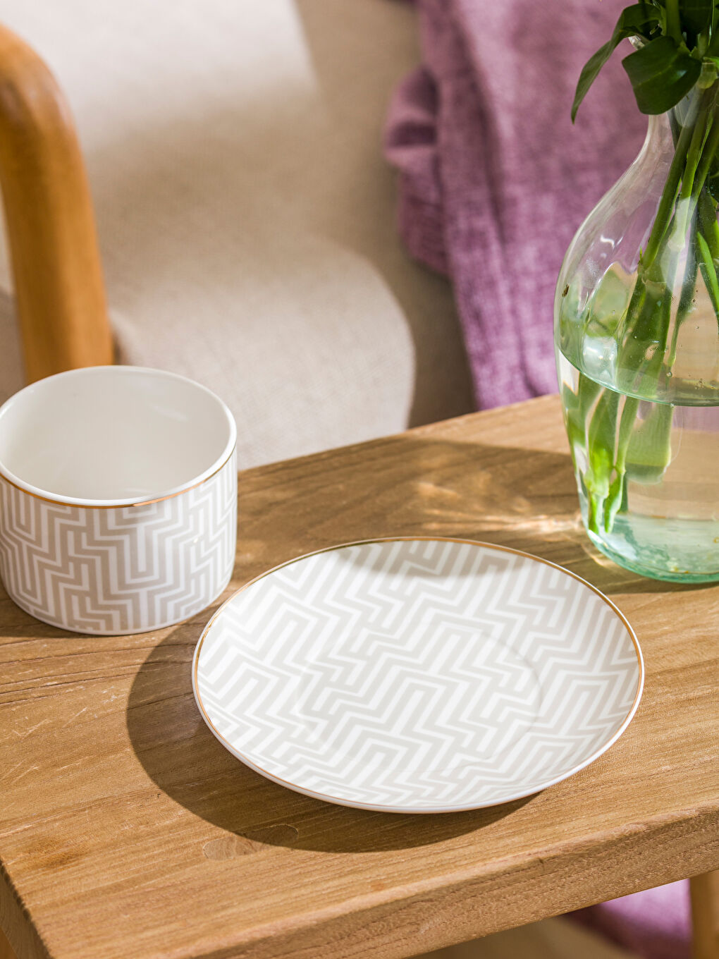 Bej Baskılı Porselen Çay Fincan Takımı -1