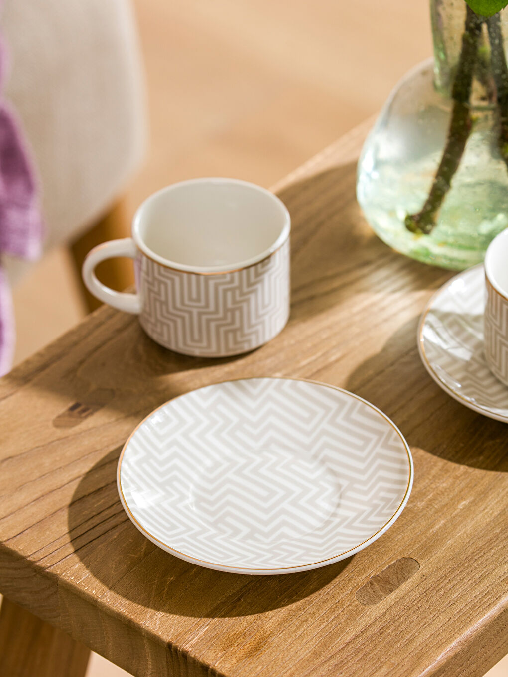 Bej Baskılı 2 Kişilik Porselen Kahve Fincan Takımı 90 ml-1