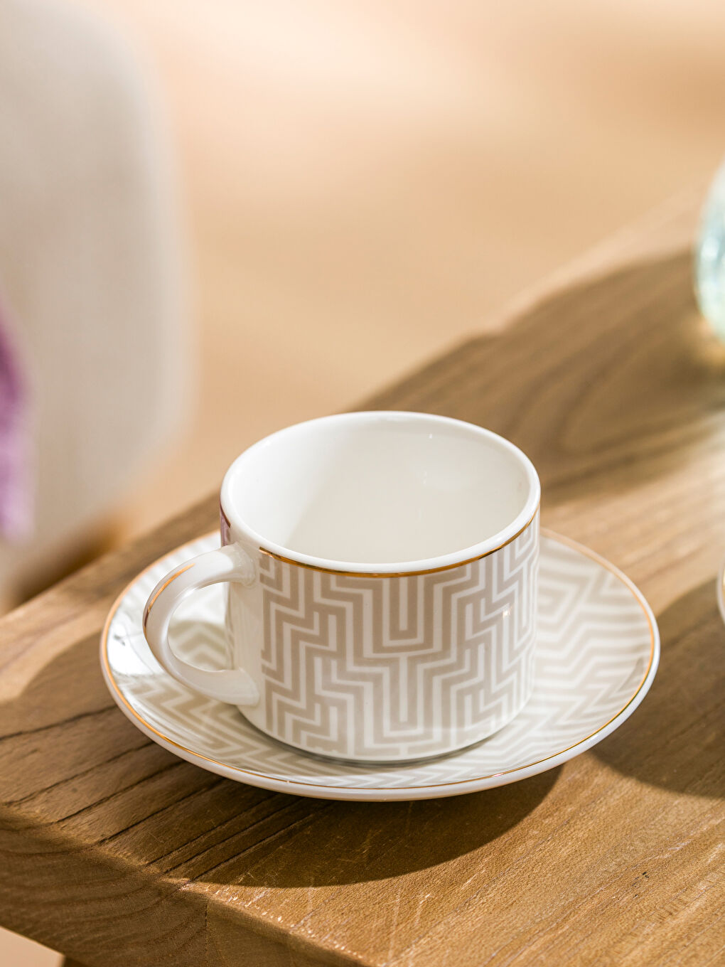 Bej Baskılı 2 Kişilik Porselen Kahve Fincan Takımı 90 ml-2