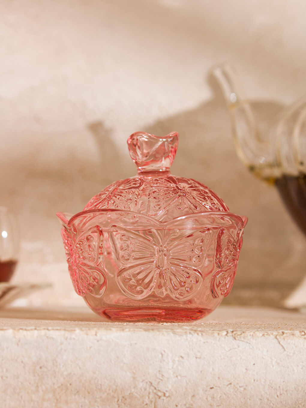 Pembe Cam Şekerlik 9 cm-2