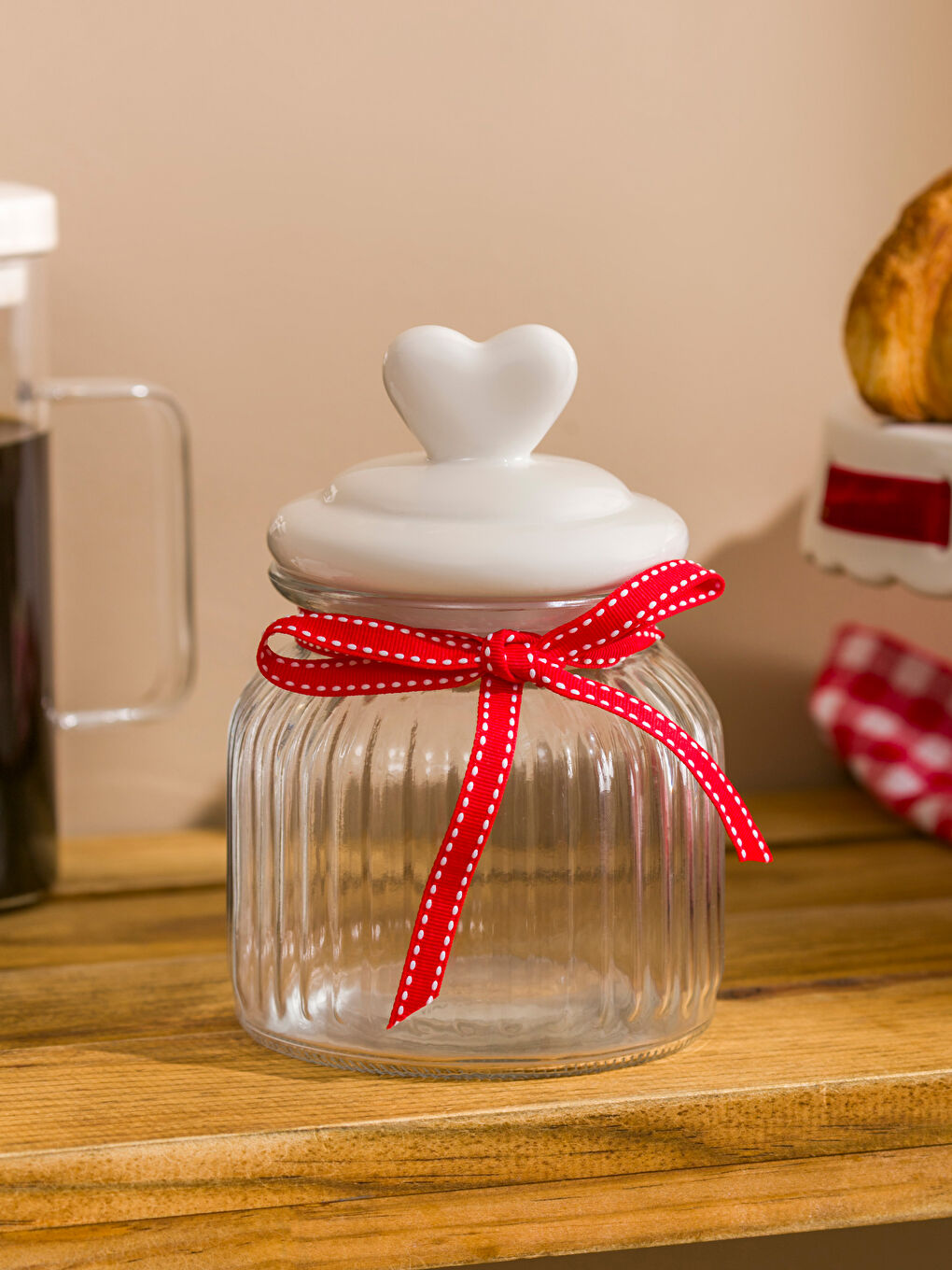 Renksiz Kalp Kapaklı Cam Kavanoz 20 Cm