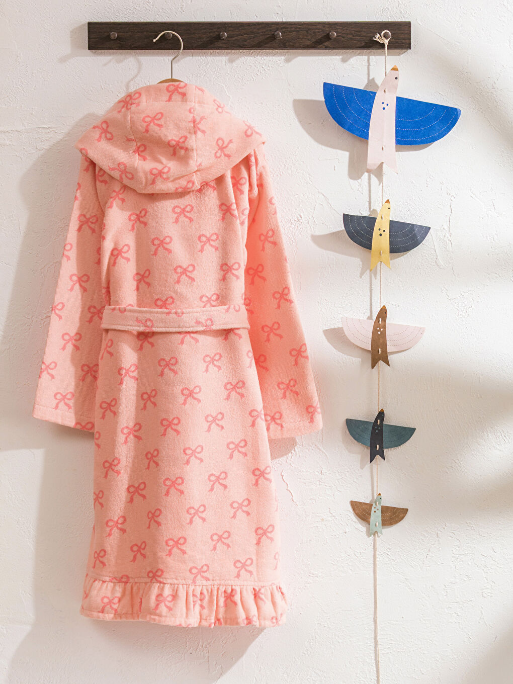 Pembe Fiyonk Baskılı Kız Çocuk Bornoz -1
