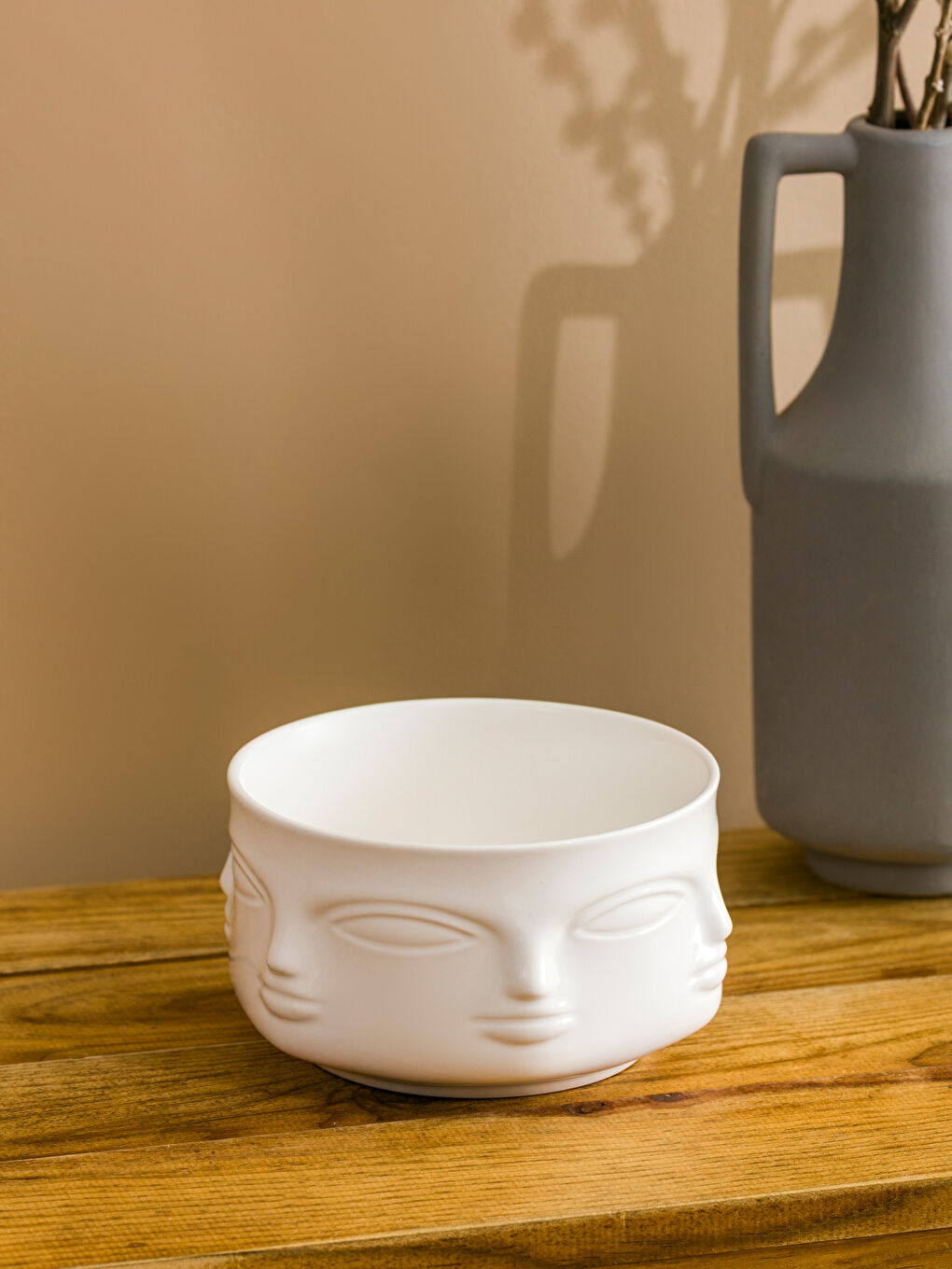 Beyaz Yüz Baskılı Seramik Kase 16 cm-1