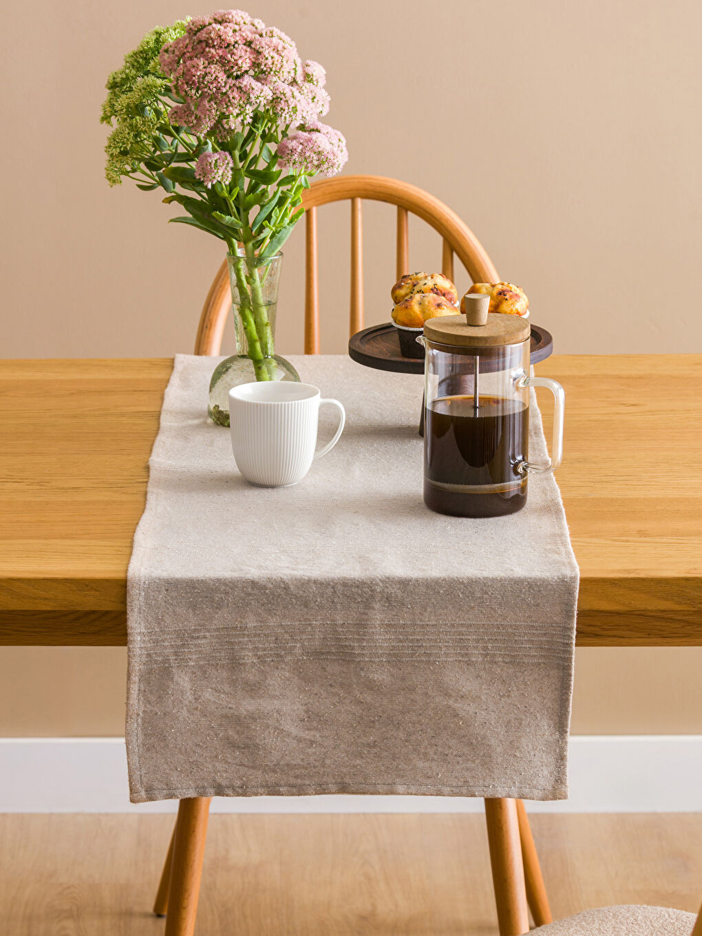 Bej Düz Runner 40x120 cm-3