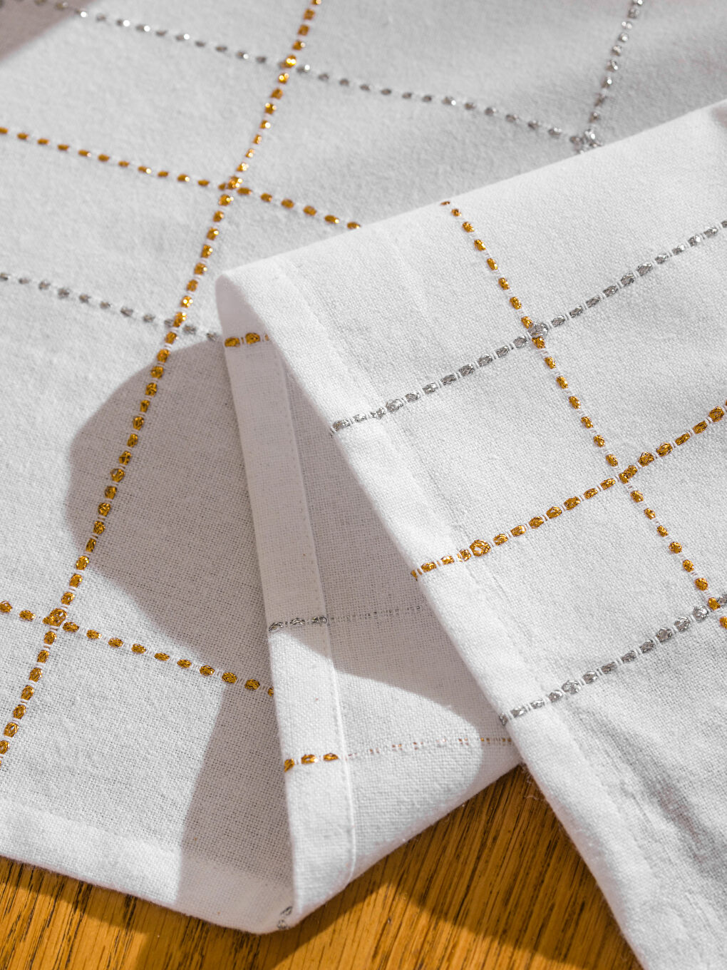 Ekru Ekose Desenli Runner 45x150 cm-3