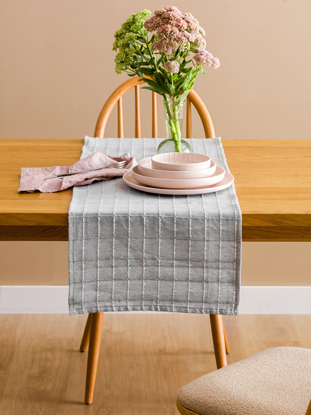 Gri Çizgi Nakışlı Runner 40x120 cm-3