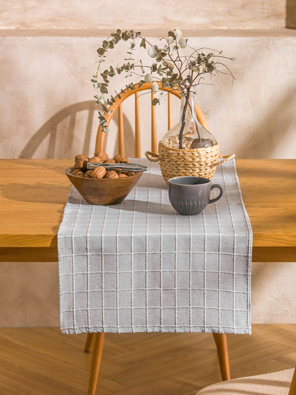 Gri Çizgi Nakışlı Runner 40x120 cm-2