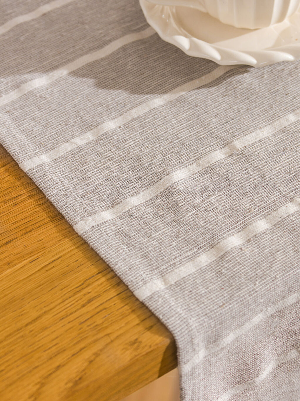 Bej Çizgi Nakışlı Runner 45x150 cm-4