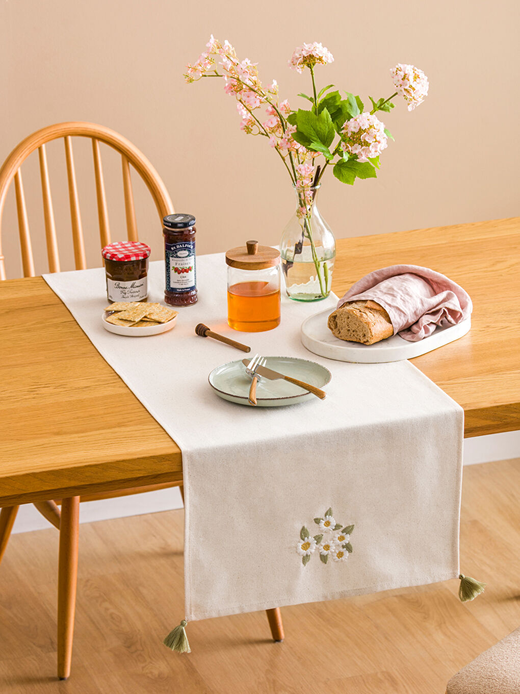 Karışık Çiçek Nakışlı Runner 45x150 cm-3