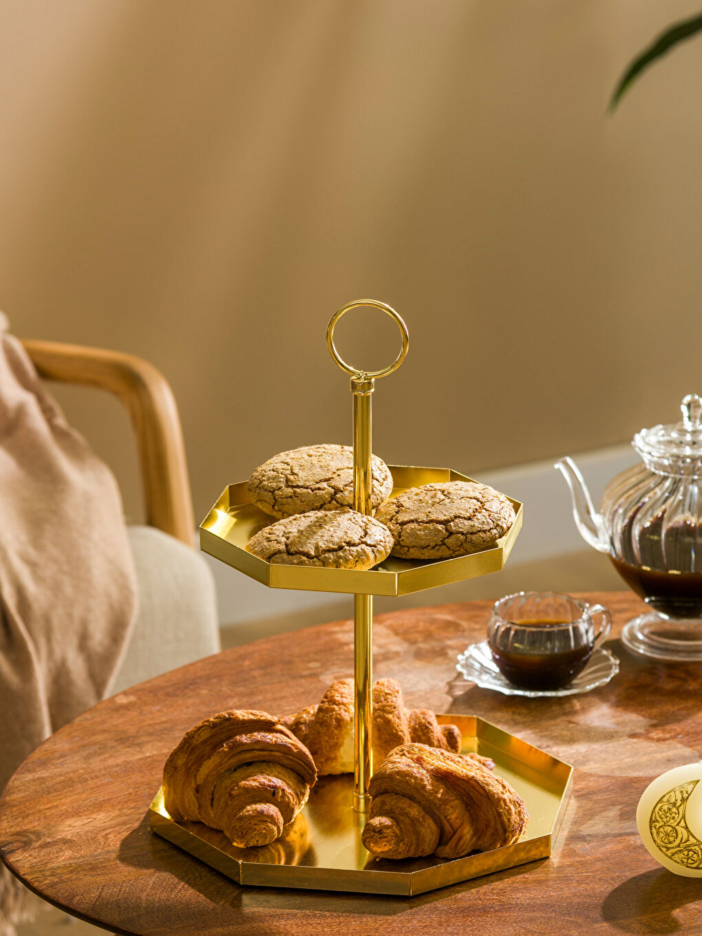 Sarı Çift Katlı Sunumluk 35 cm