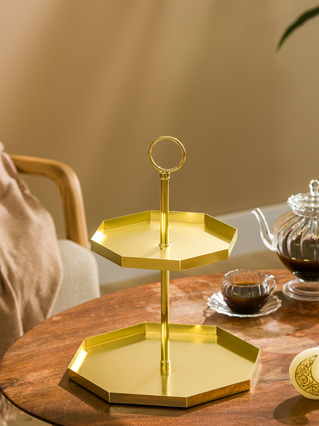 Sarı Çift Katlı Sunumluk 35 cm-1