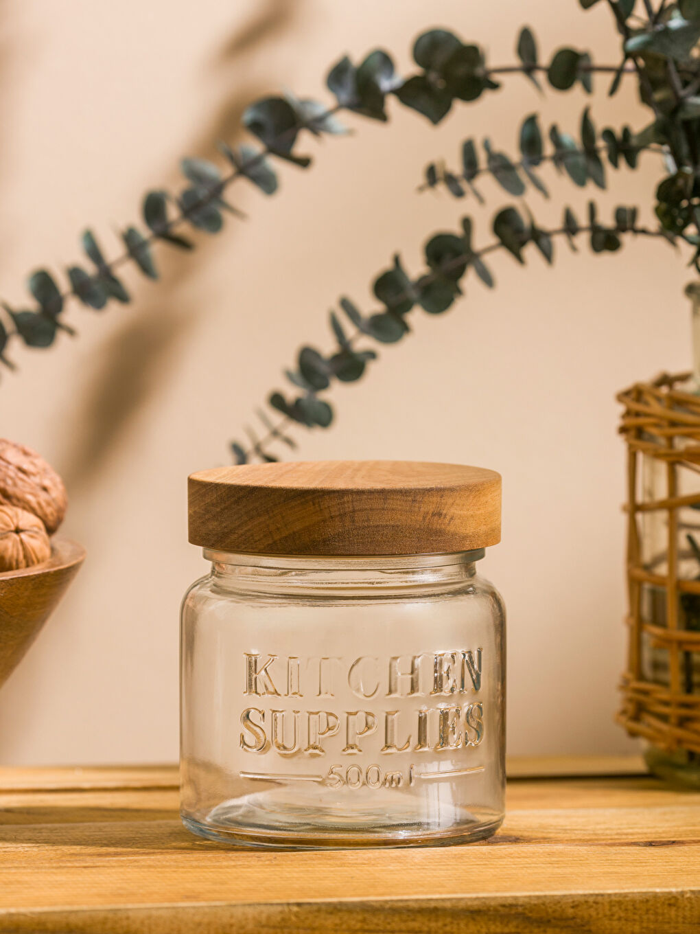 Renksiz Ahşap Kapaklı Cam Kavanoz