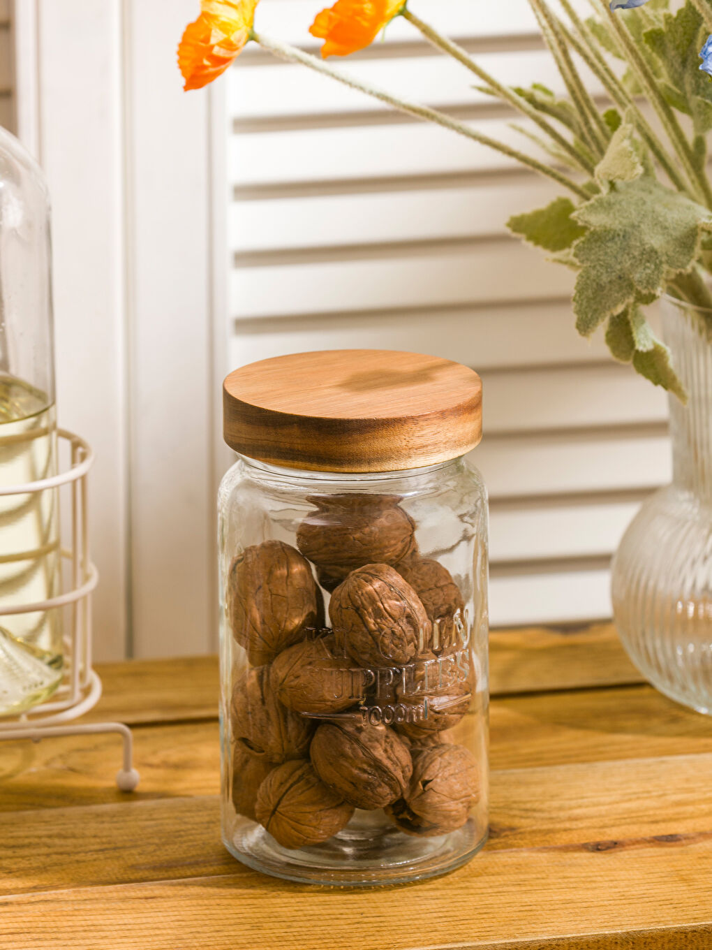 Renksiz Ahşap Kapaklı Cam Kavanoz -1