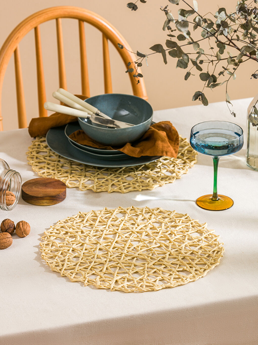 Bej Hasır Supla Seti 2'li 37 cm