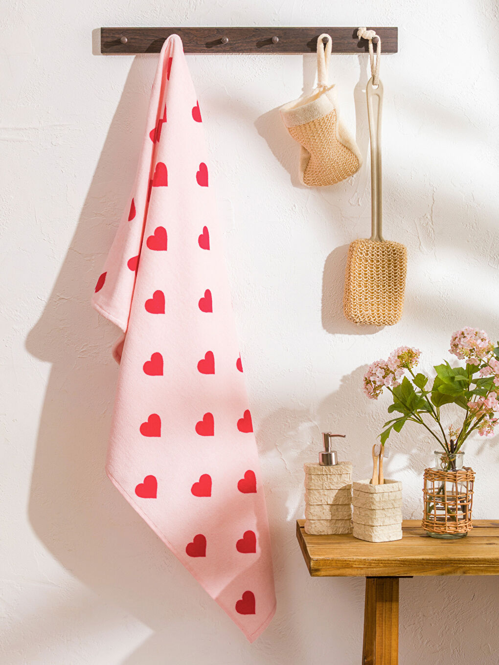 Pembe Pamuklu Kadın Banyo Havlusu 70x140 Cm