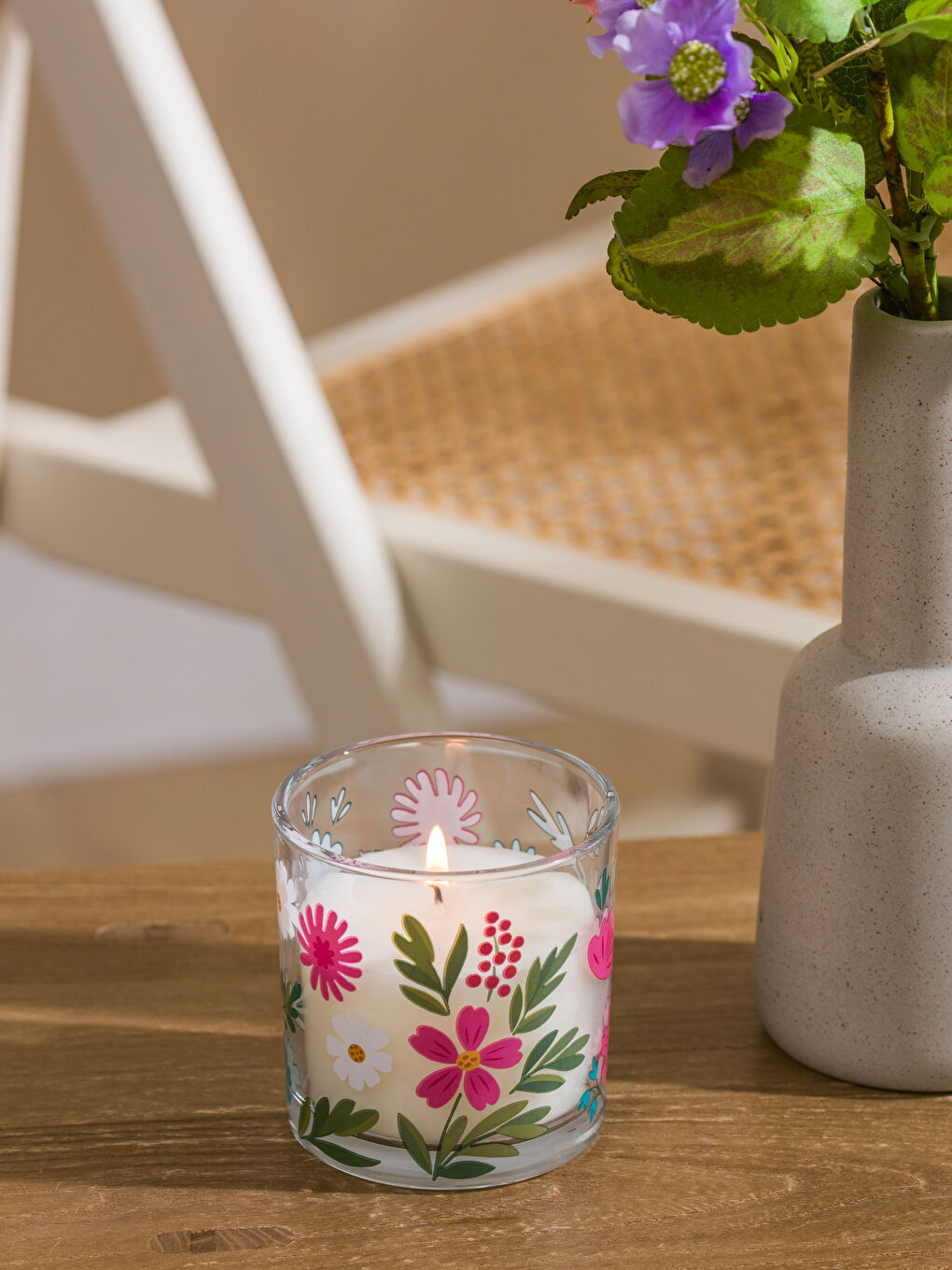 حامل شموع زجاجي بطبعة زهور، 8 سم
