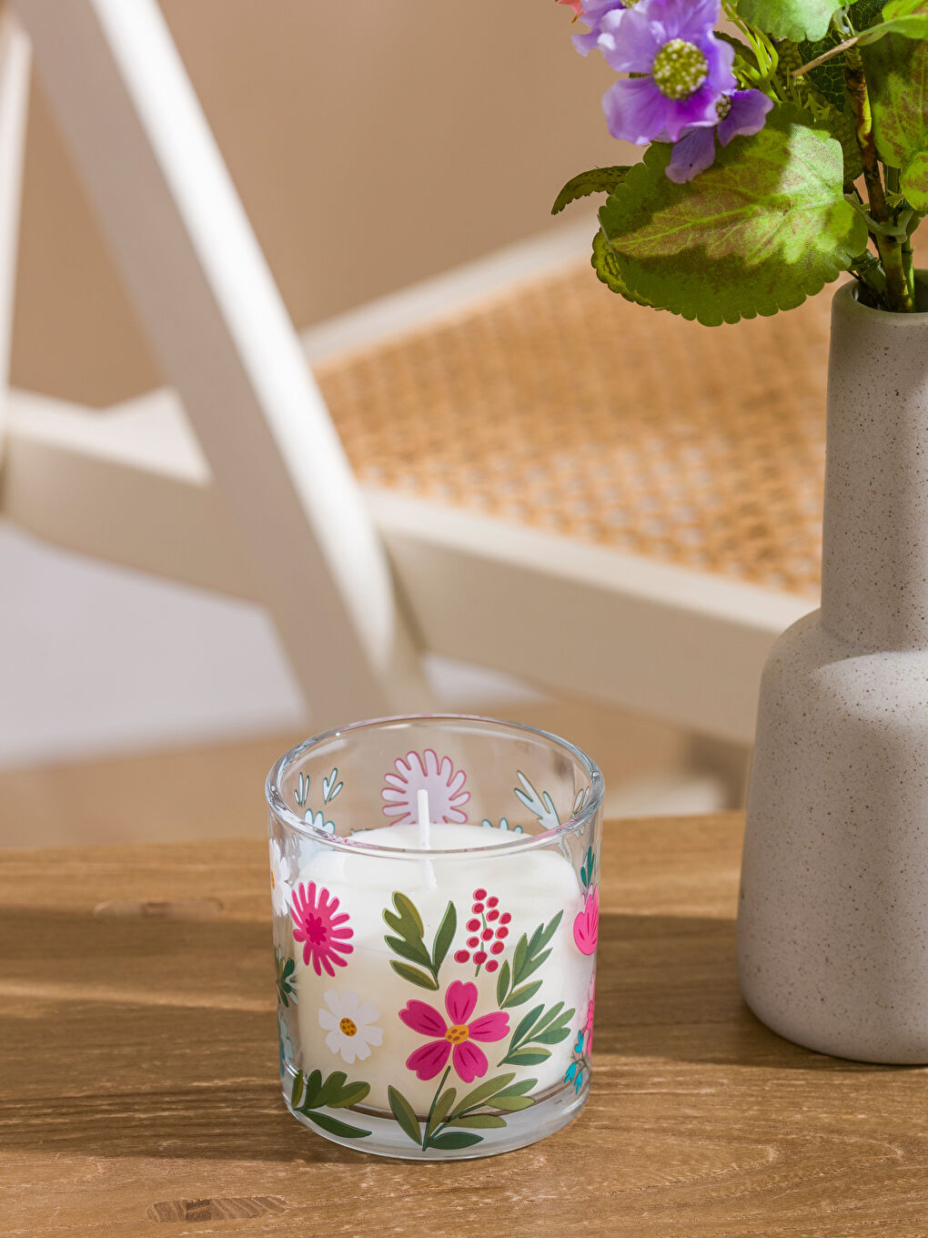 حامل شموع زجاجي بطبعة زهور، 8 سم-1