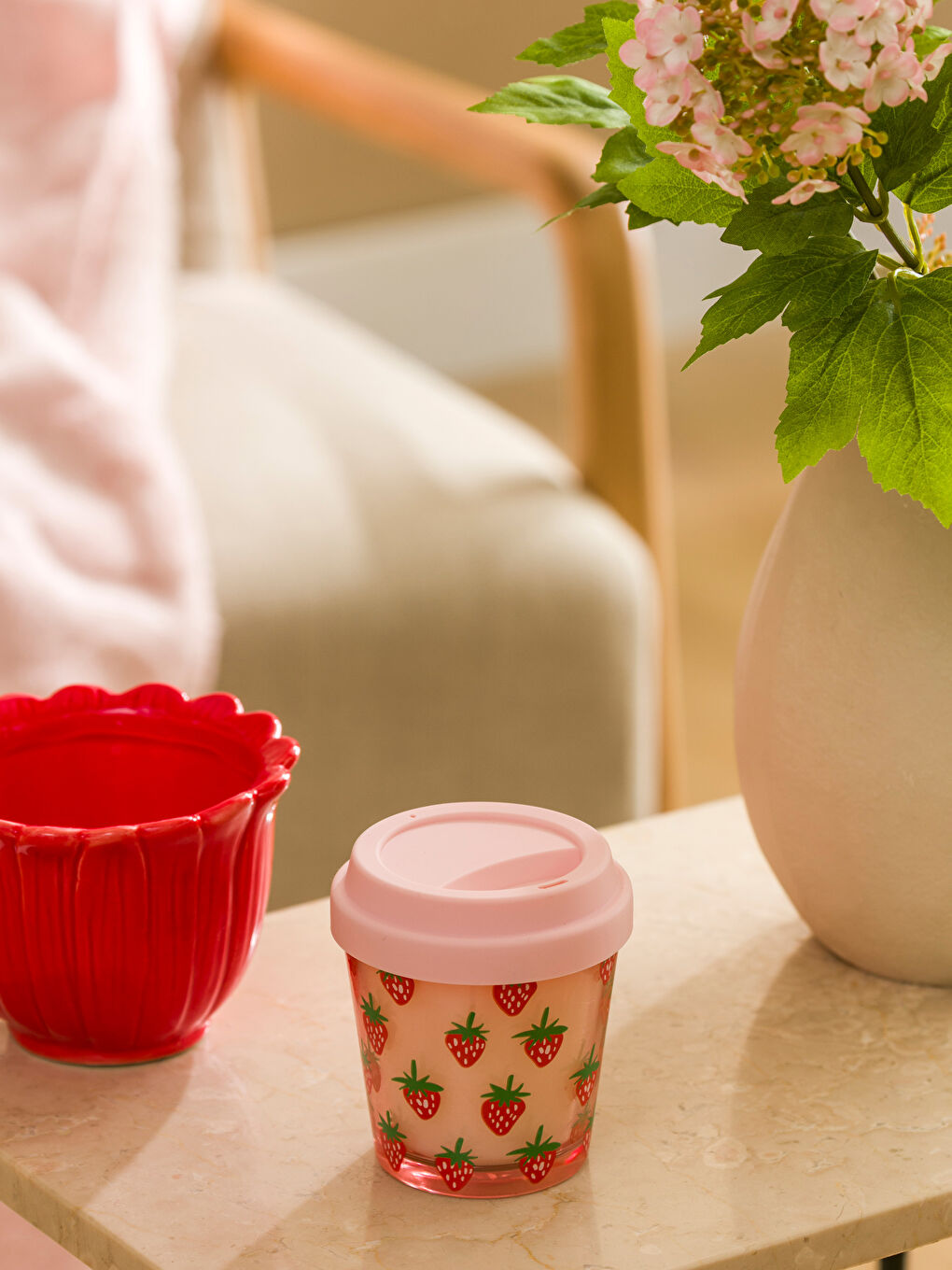 მარწყვის პრინტიანი სურნელოვანი ქილა სანთელი 9 სმ-2