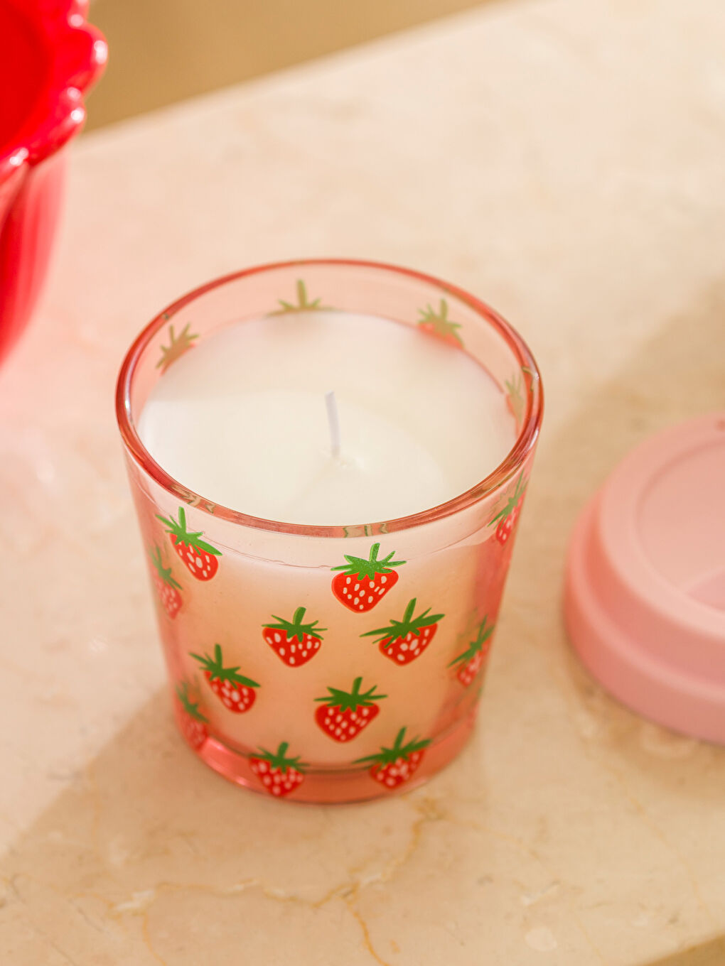 მარწყვის პრინტიანი სურნელოვანი ქილა სანთელი 9 სმ-3