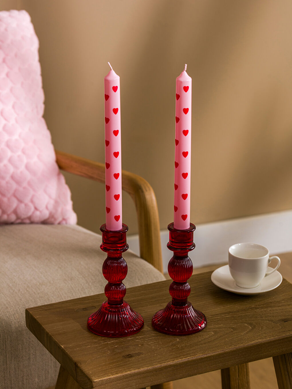 Karışık Kalp Baskılı Dekoratif Mum 2'li-1
