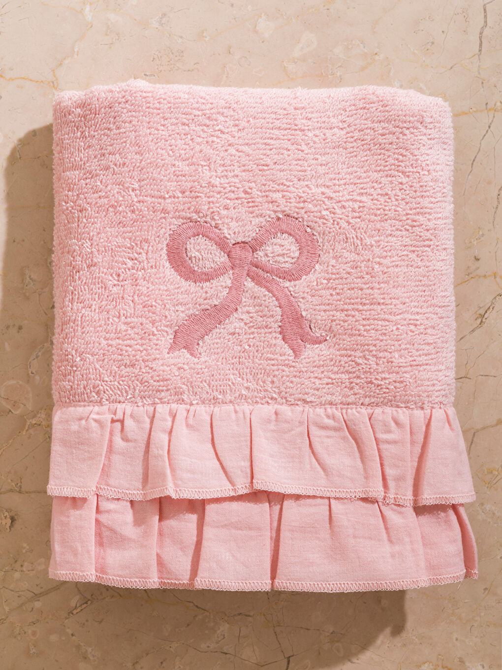 Pembe Fiyonk Nakışlı Yüz Havlusu 50x80 cm-4