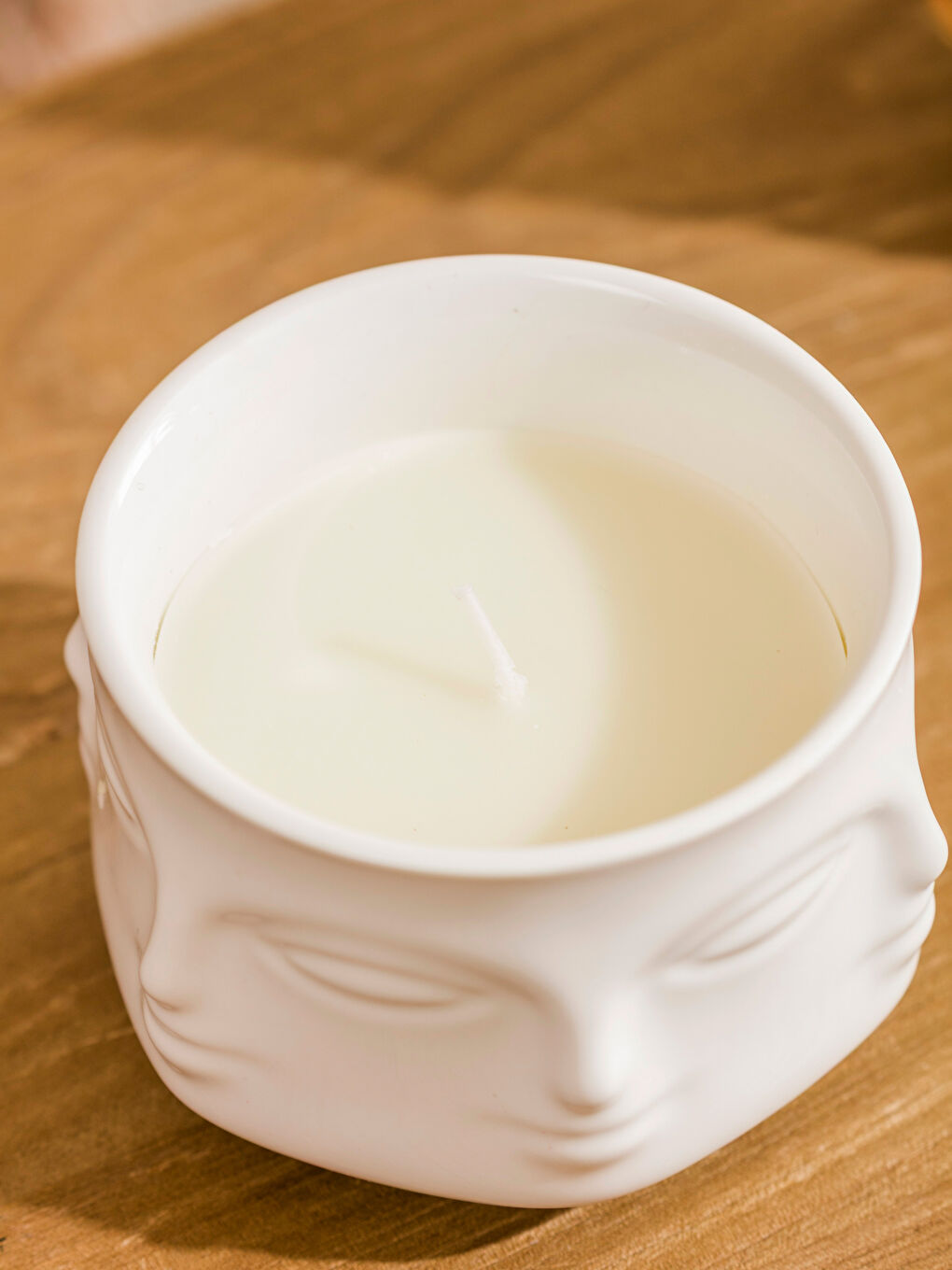 Beyaz Yüz Baskılı Seramik Mumluk 9 cm-2