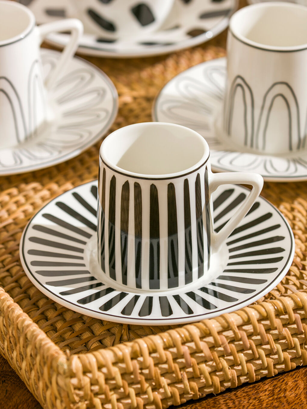 Siyah 6 Kişilik Baskılı Porselen Kahve Fincan Takımı 90 ml-2