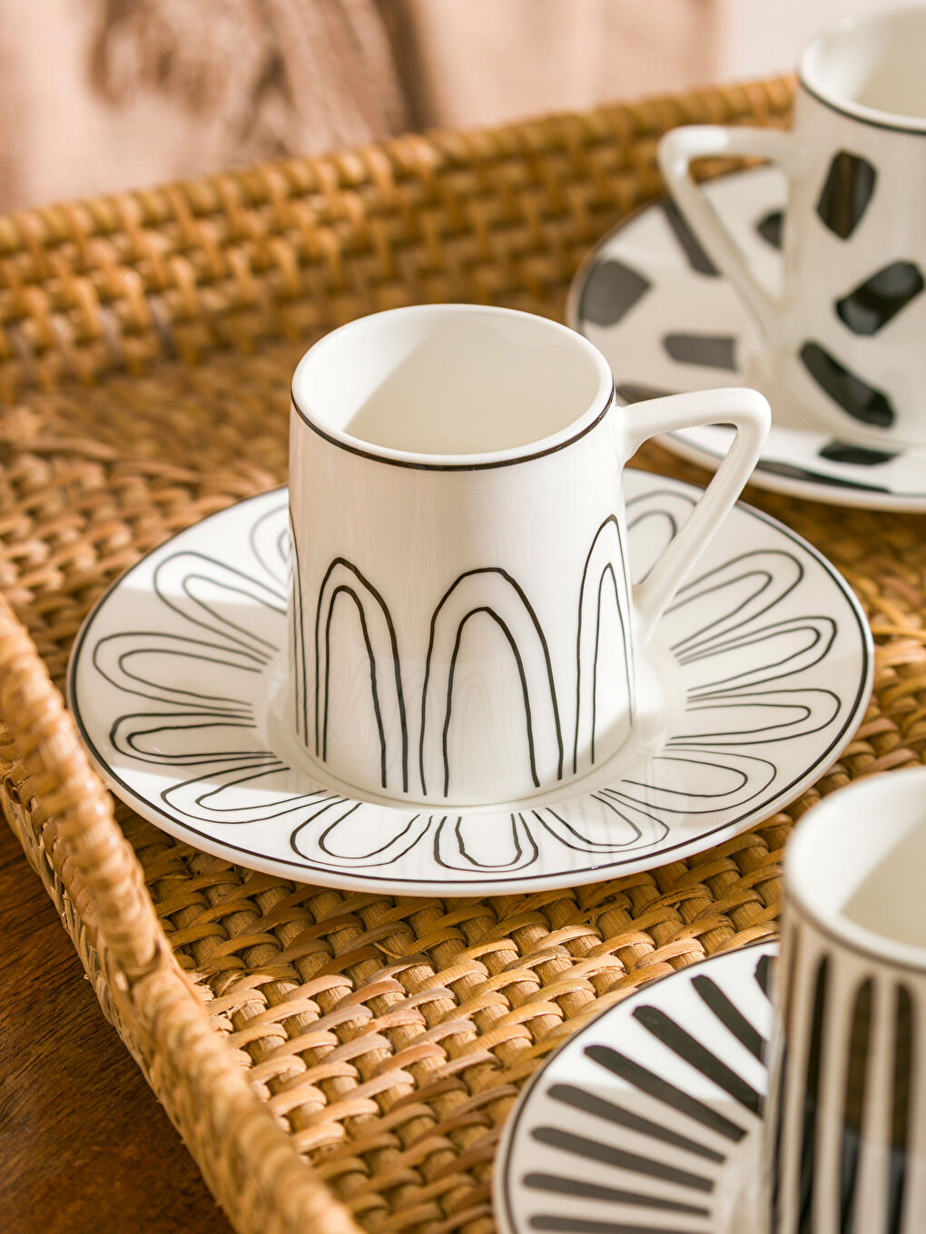 Siyah 6 Kişilik Baskılı Porselen Kahve Fincan Takımı 90 ml-3