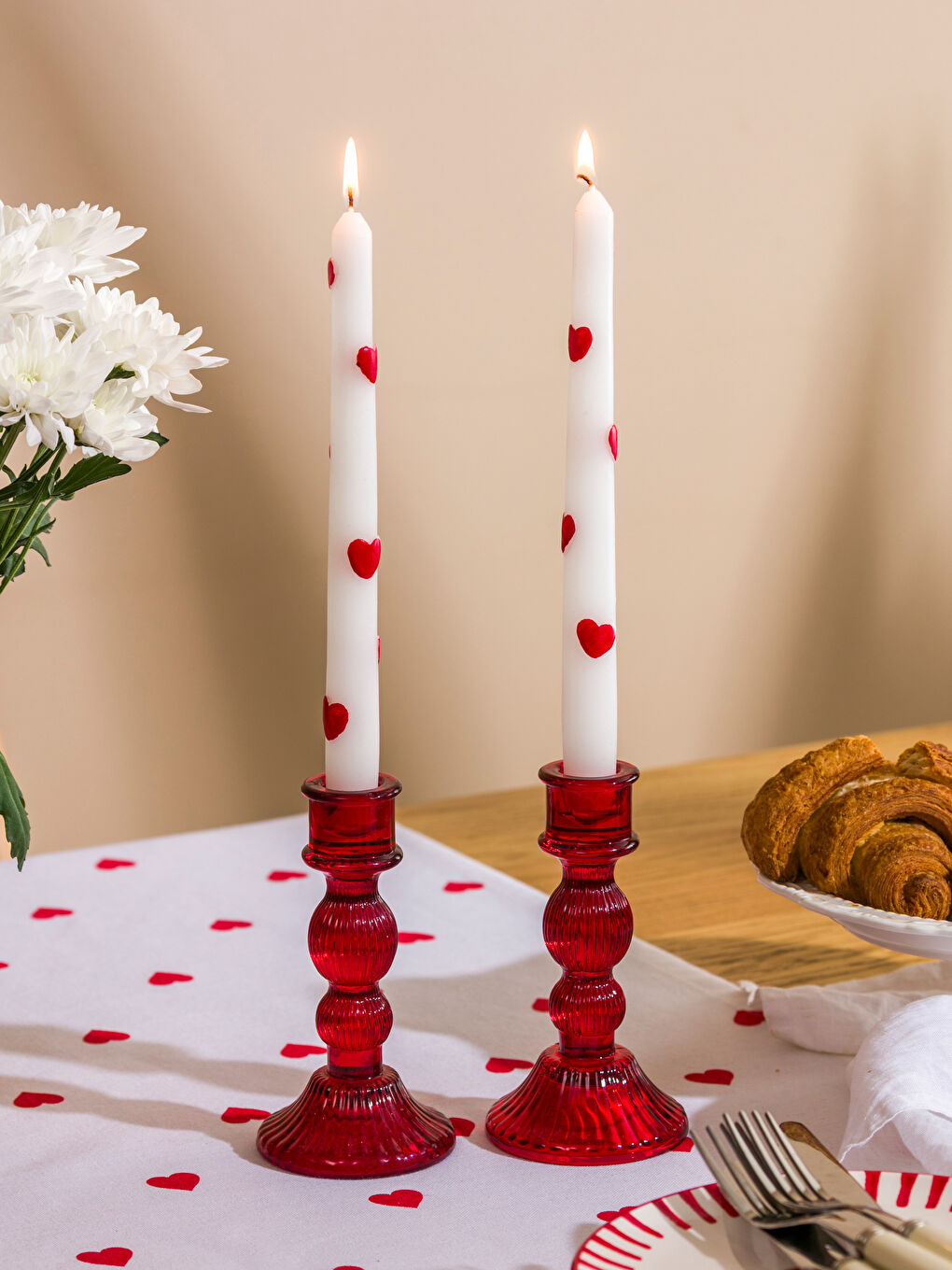 Karışık Kalp Baskılı Mum 2'li