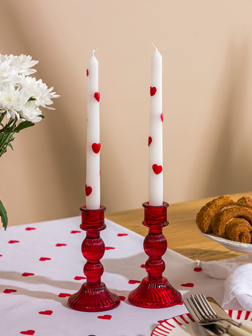 Karışık Kalp Baskılı Mum 2'li-1