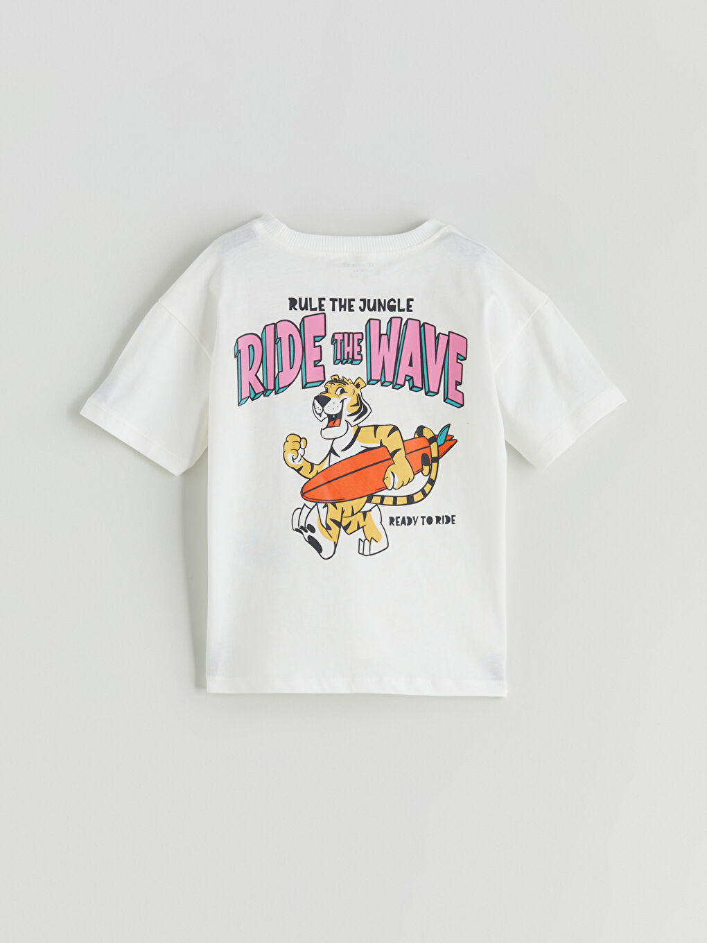 Ekru Bisiklet Yaka Baskılı Erkek Çocuk Tişört-4