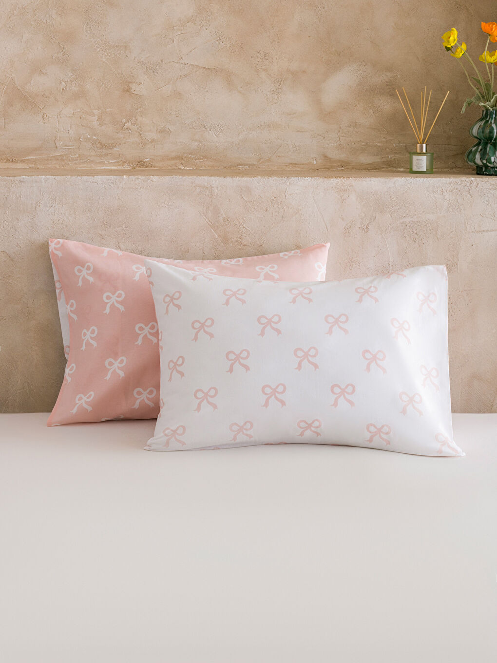 Pembe Fiyonk Baskılı Yastık Kılıfı 2'li 50x70 Cm-1