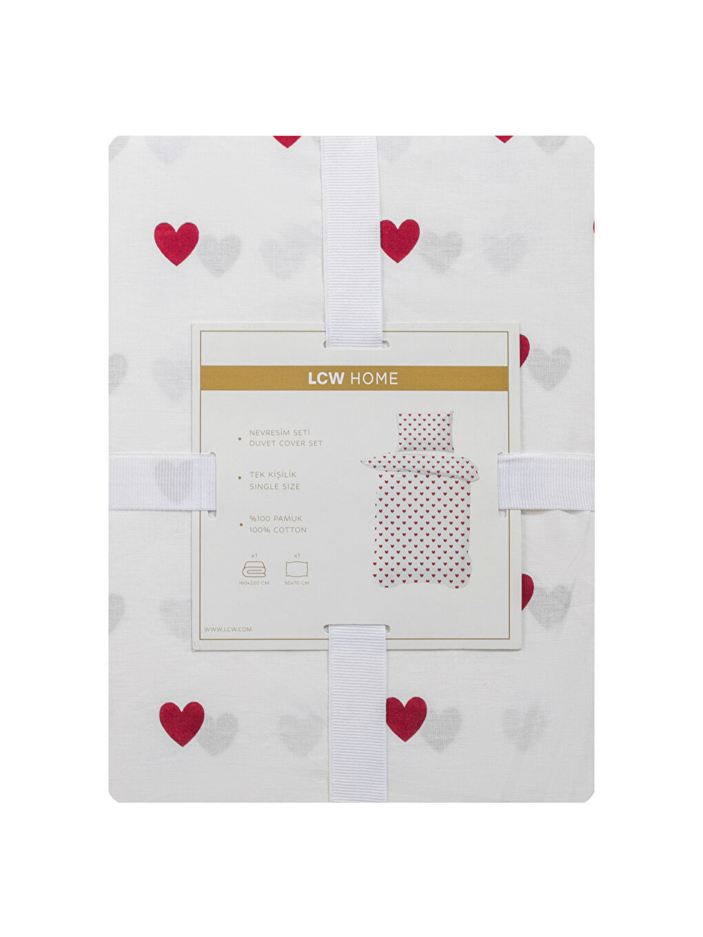 Kırmızı Kalp Baskılı Pamuklu Tek Kişilik Nevresim Seti-6