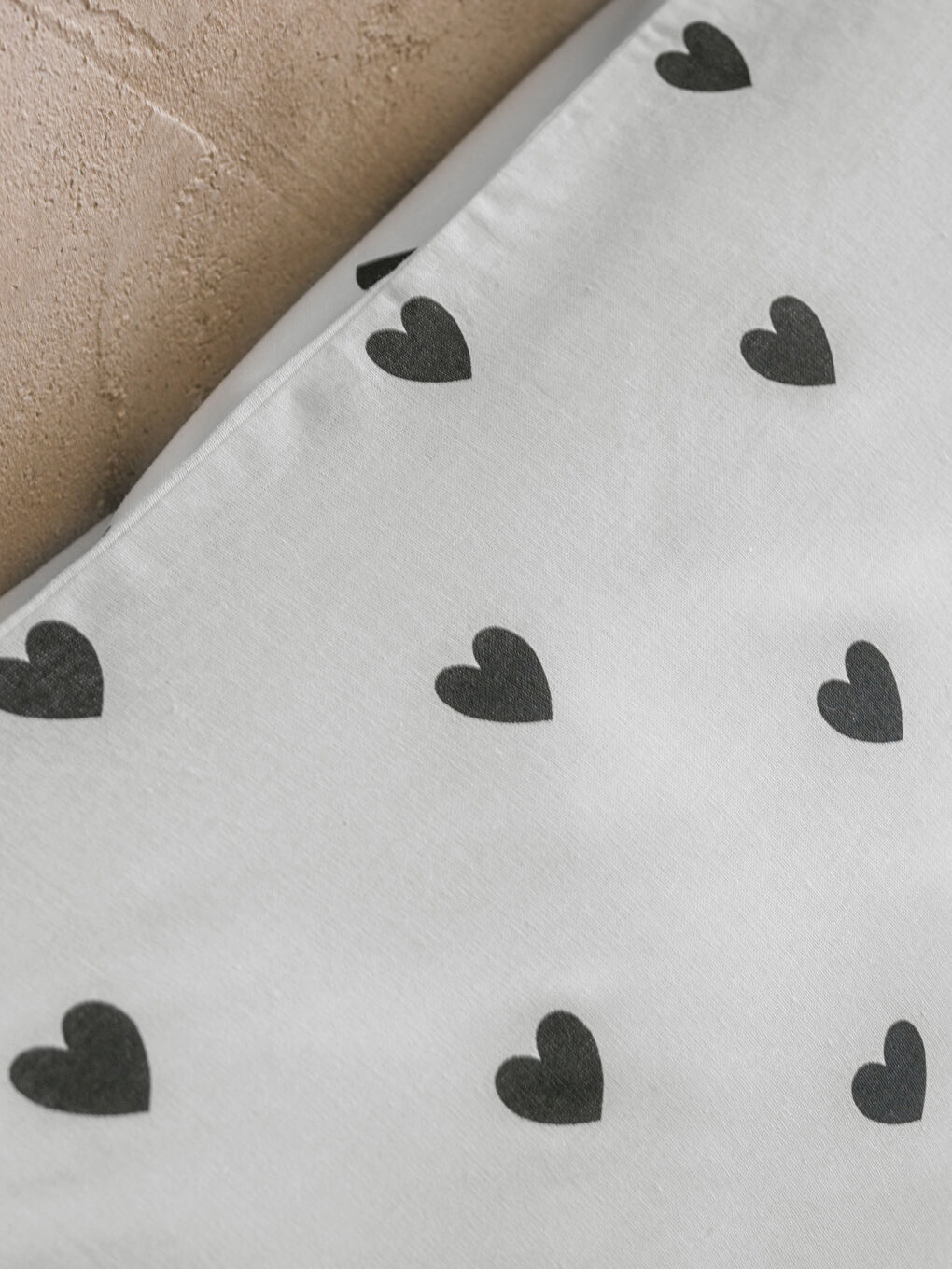 Siyah Kalp Baskılı Pamuklu Tek Kişilik Nevresim Seti-3