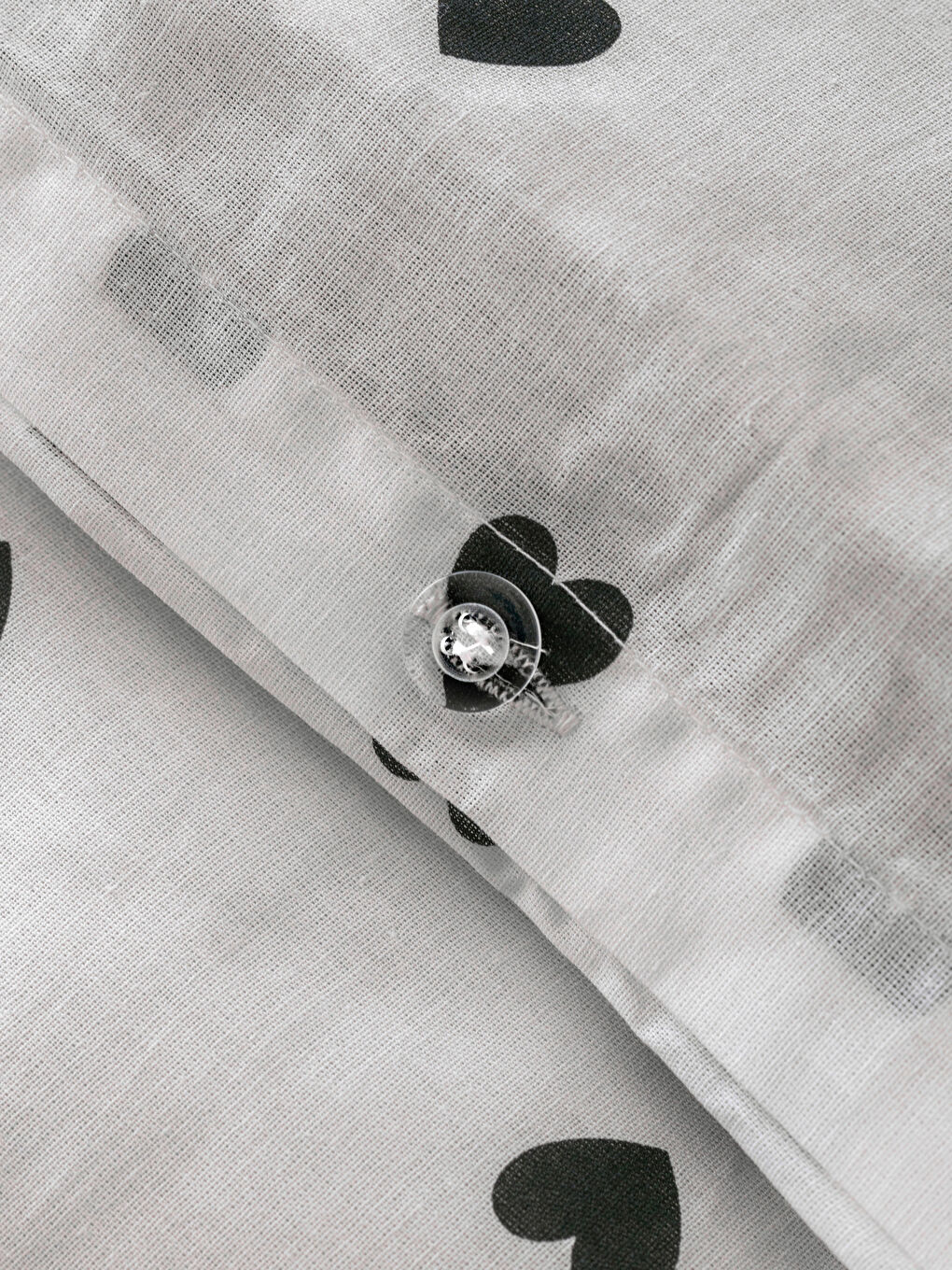 Siyah Kalp Baskılı Pamuklu Tek Kişilik Nevresim Seti-5