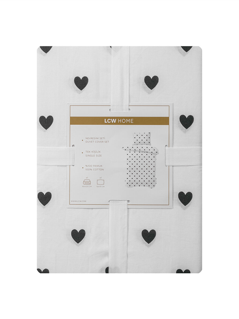 Siyah Kalp Baskılı Pamuklu Tek Kişilik Nevresim Seti-6
