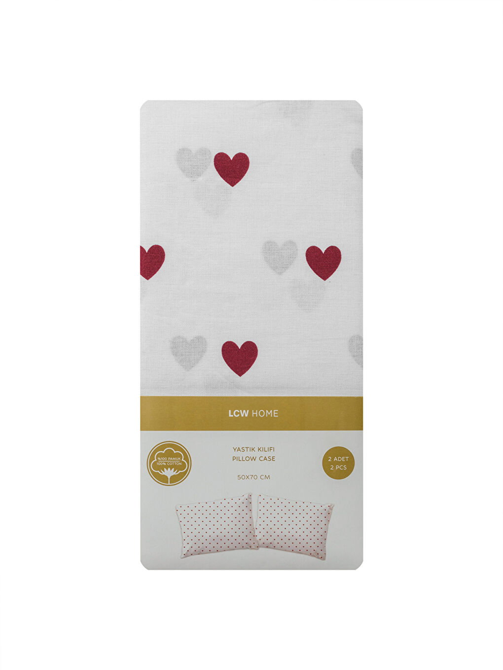 Kırmızı Kalp Desenli Yastık Kılıfı 2'li 50x70 Cm-3