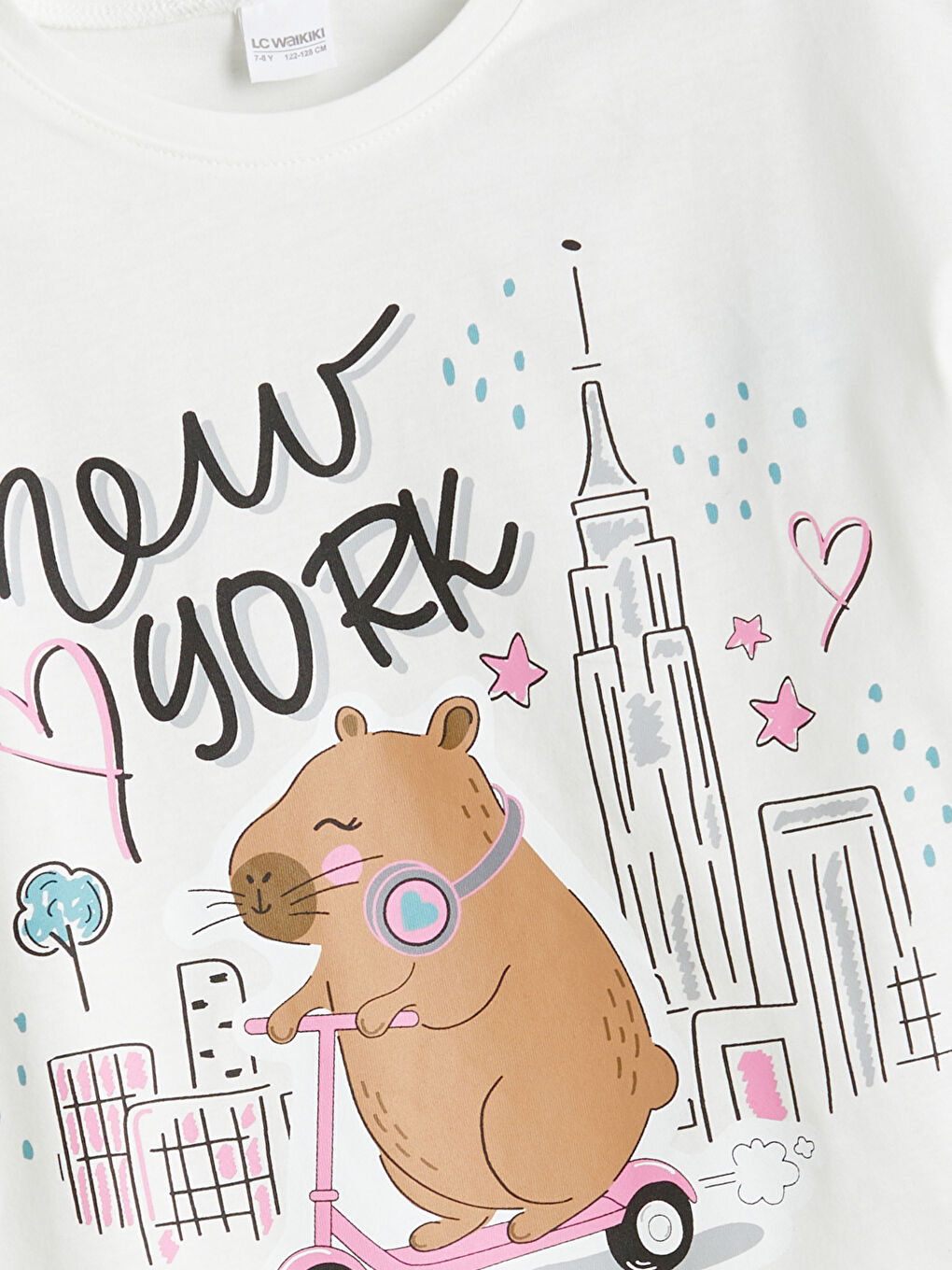 Ekru Bisiklet Yaka Kız Çocuk Pijama Üst-1