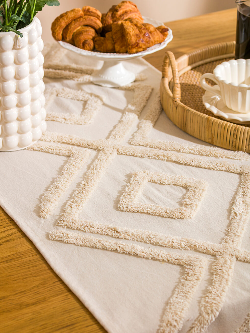 Bej Püsküllü Runner 45x150 cm-2