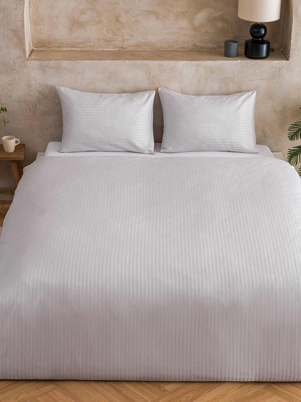 Gri Pamuklu Çİft Kişilik Nevresim Seti-1