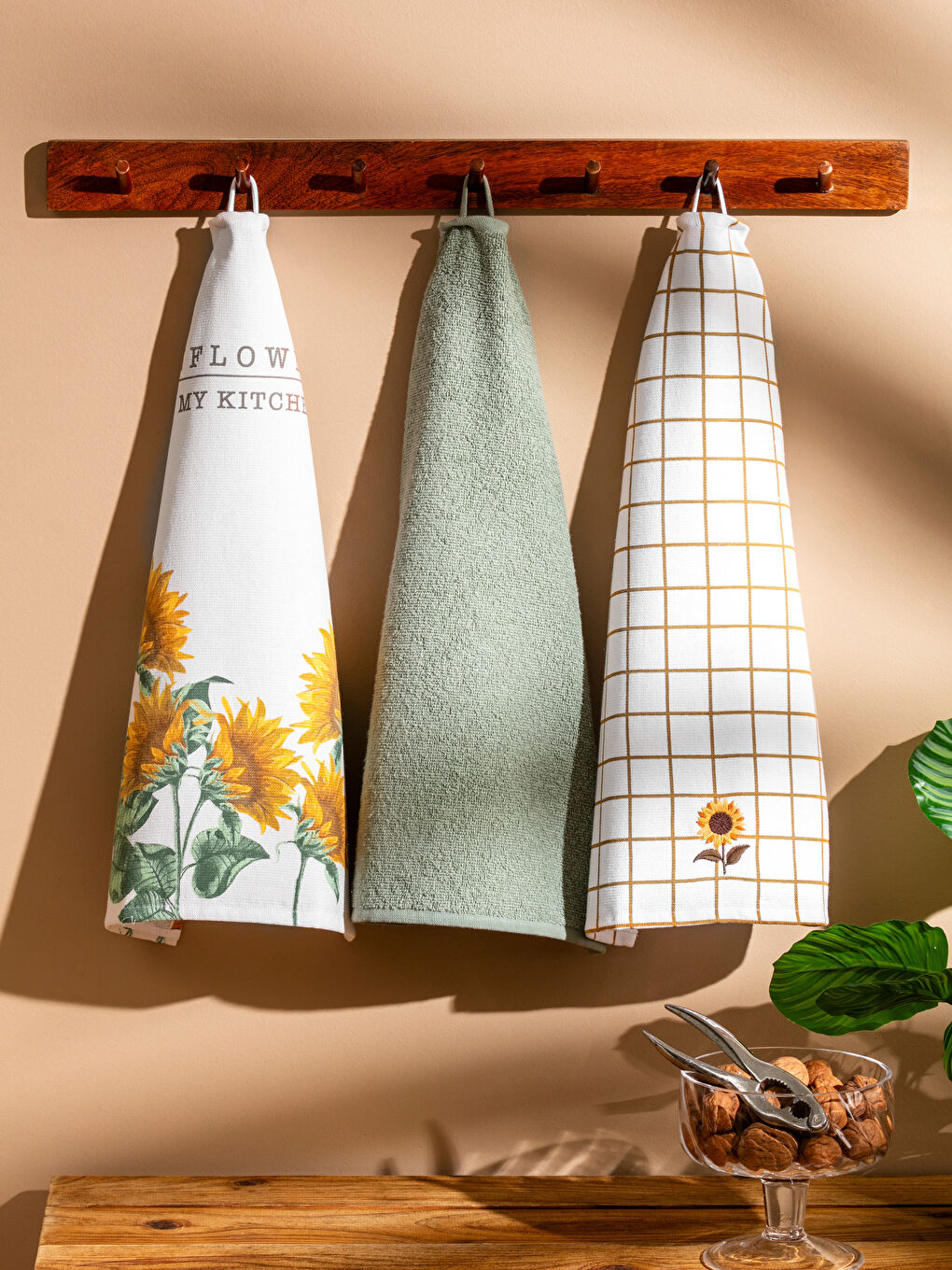 Ekru Çiçek Baskılı Kurulama Bezi 3'lü 40x50 cm-1