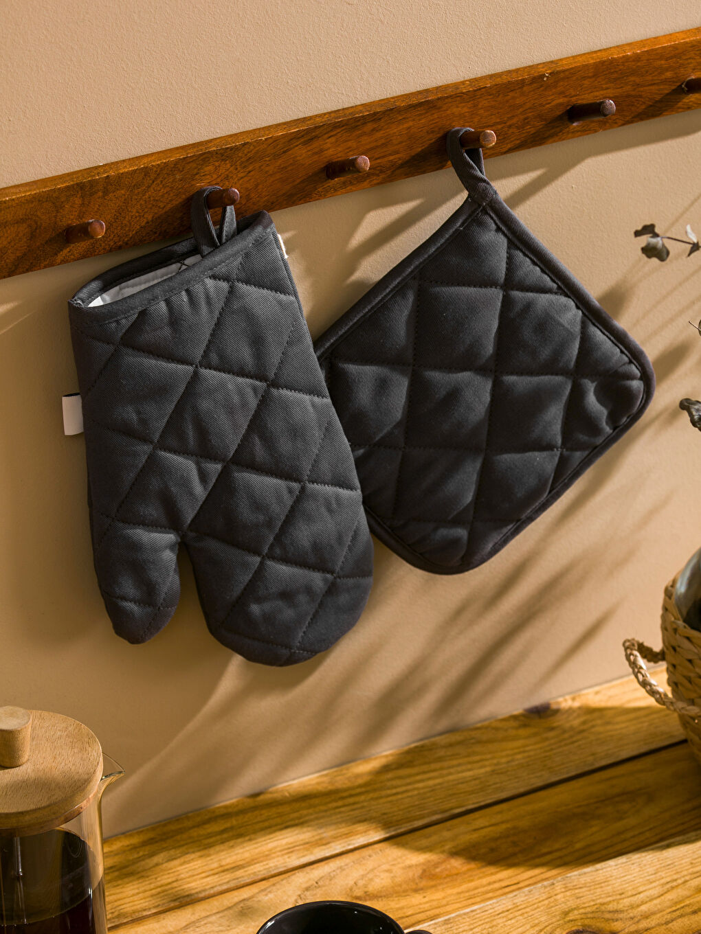 قفاز فرن بنقشة مبطنة وماسكة أواني-1