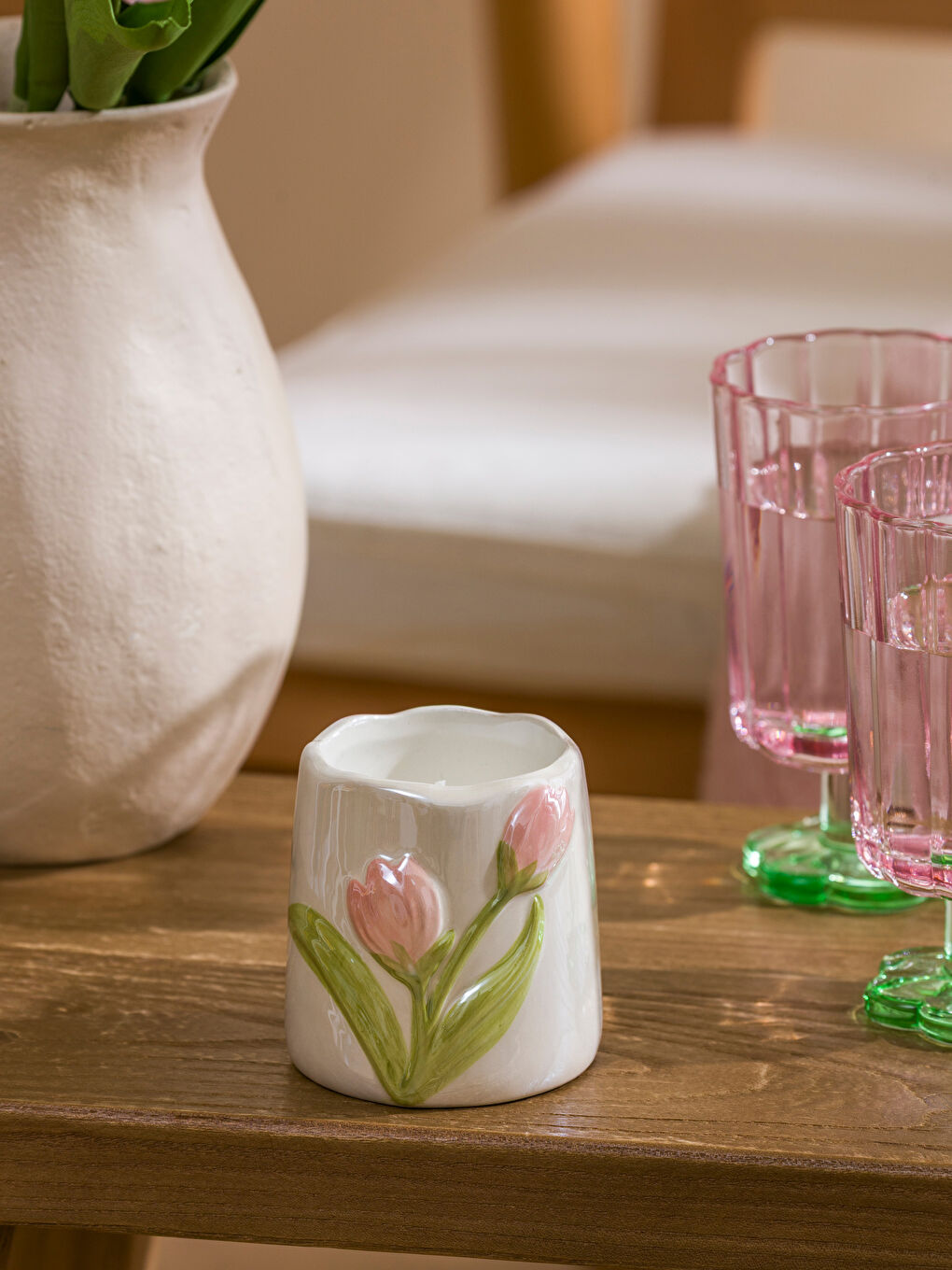 Karışık Çiçek Desenli Seramik Mum-1