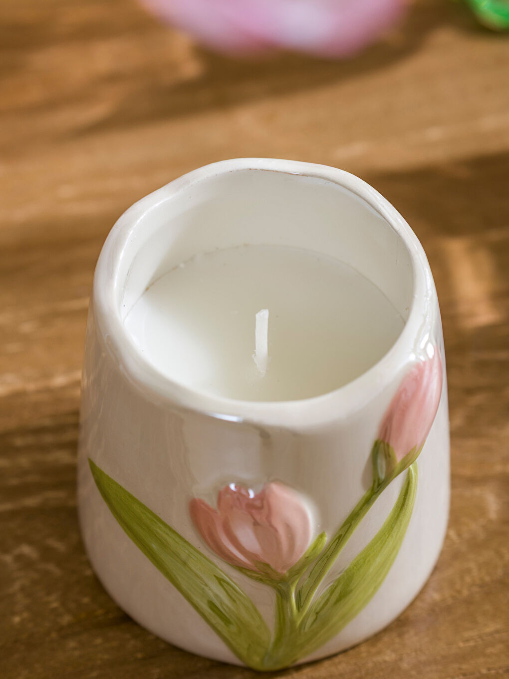 Karışık Çiçek Desenli Seramik Mum-2