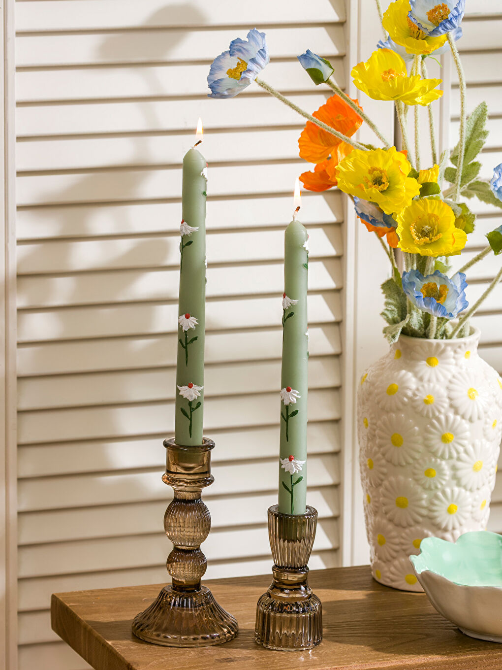 Karışık Çiçek Baskılı Dekoratif Mum 2'li