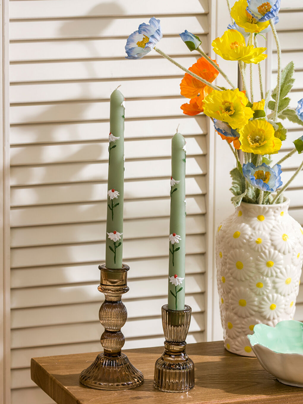 Karışık Çiçek Baskılı Dekoratif Mum 2'li-1